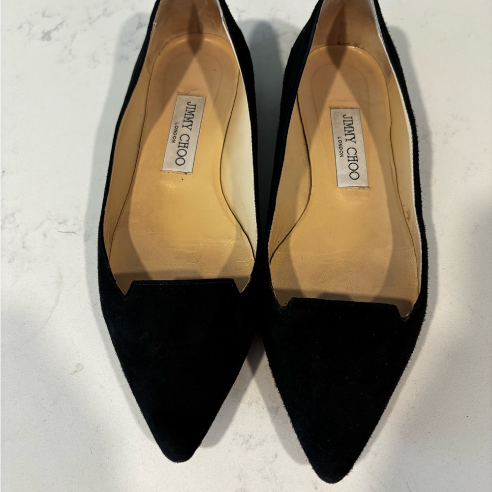 Jimmy Choo Black Suede Pointed Toe Flats